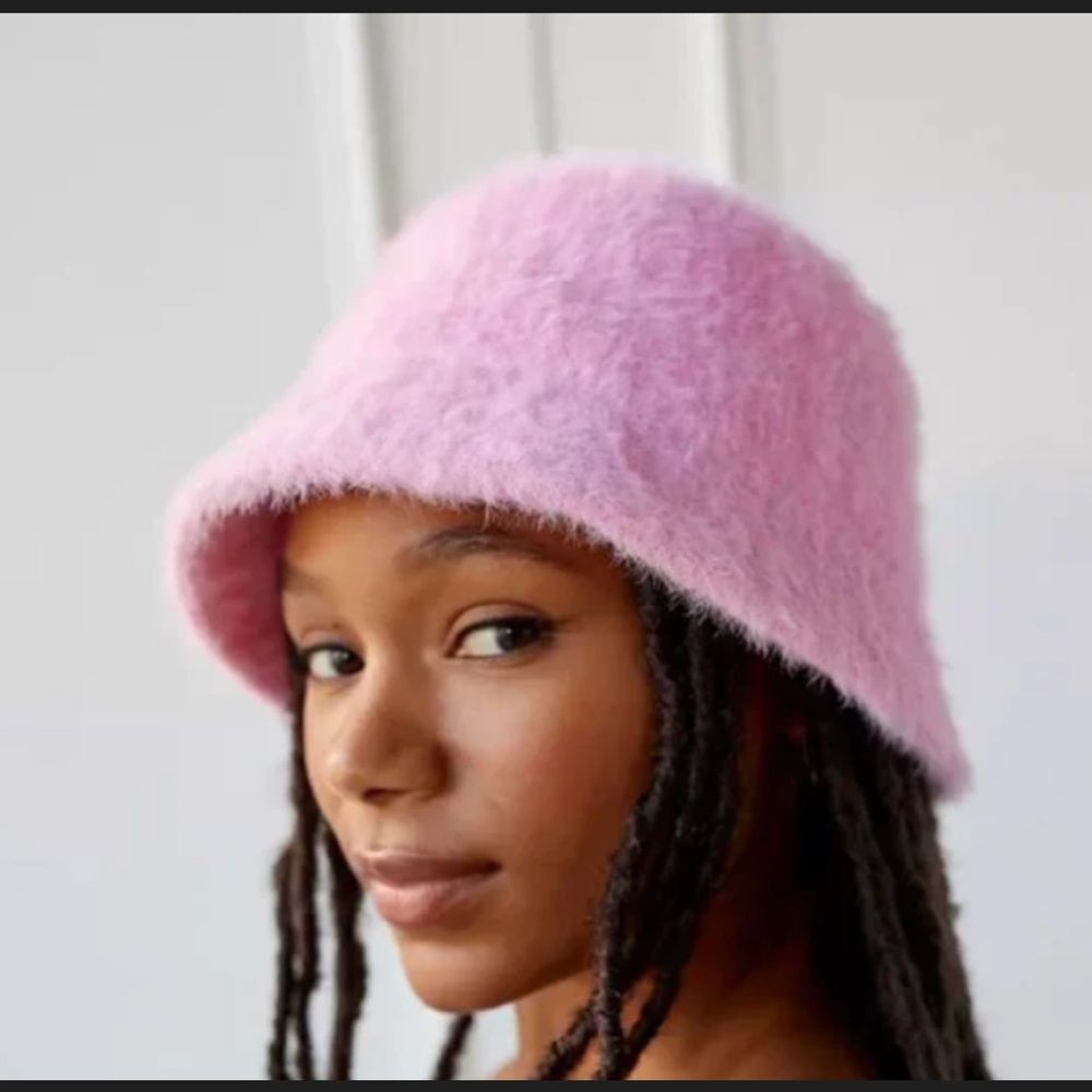 Pink Fuzzy bucket Hat rabbit hair wool blend
